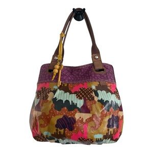 Fossil Key-Per Tote Bag Coated Canvas Nature + Animal Print Vintage Retro Y2K